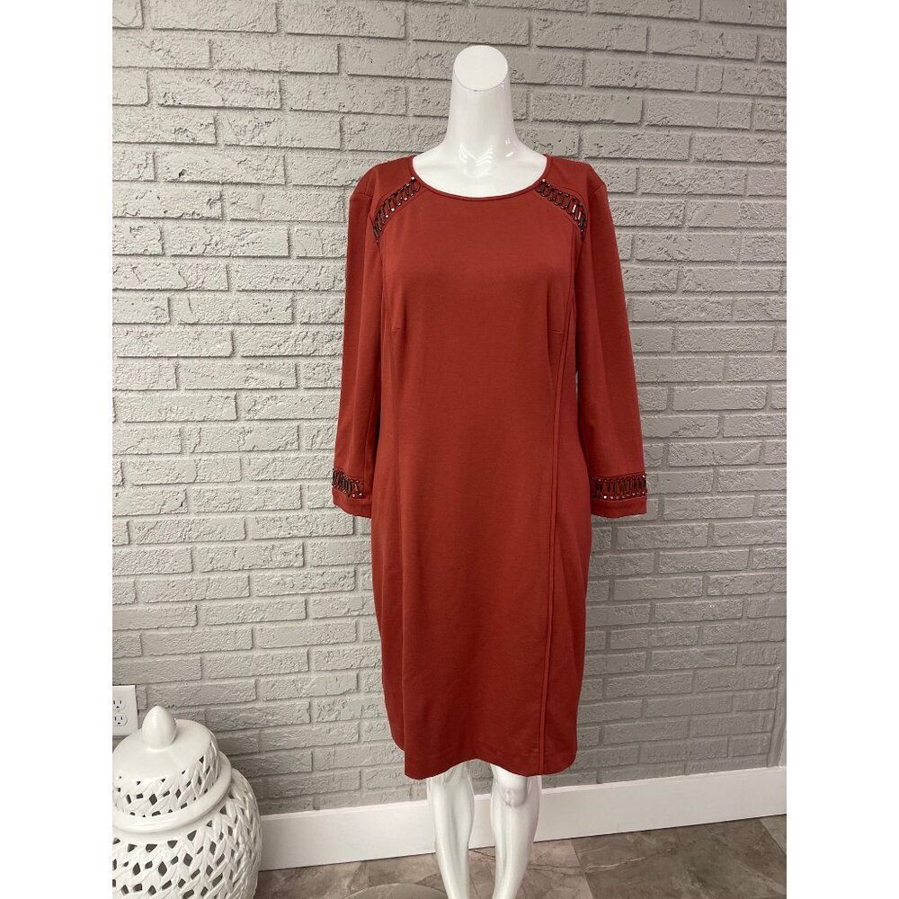Antonio Melani Women's Beaded Shoulder & Cuffs Midi Dress Size12